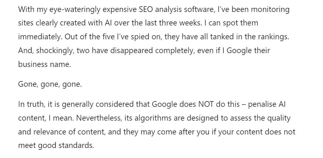 google penalizes ai content