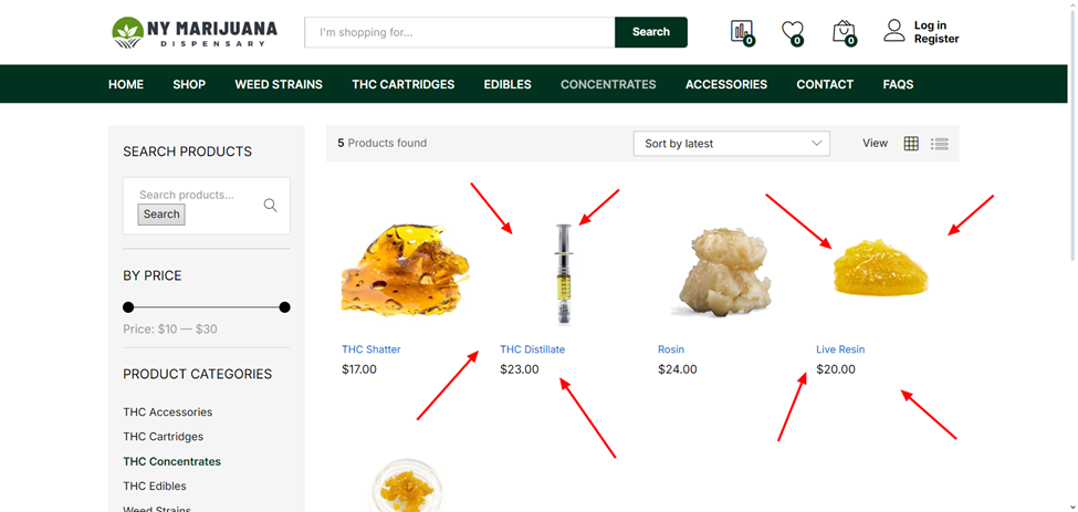 screenshot of live resin vs. distillate prices